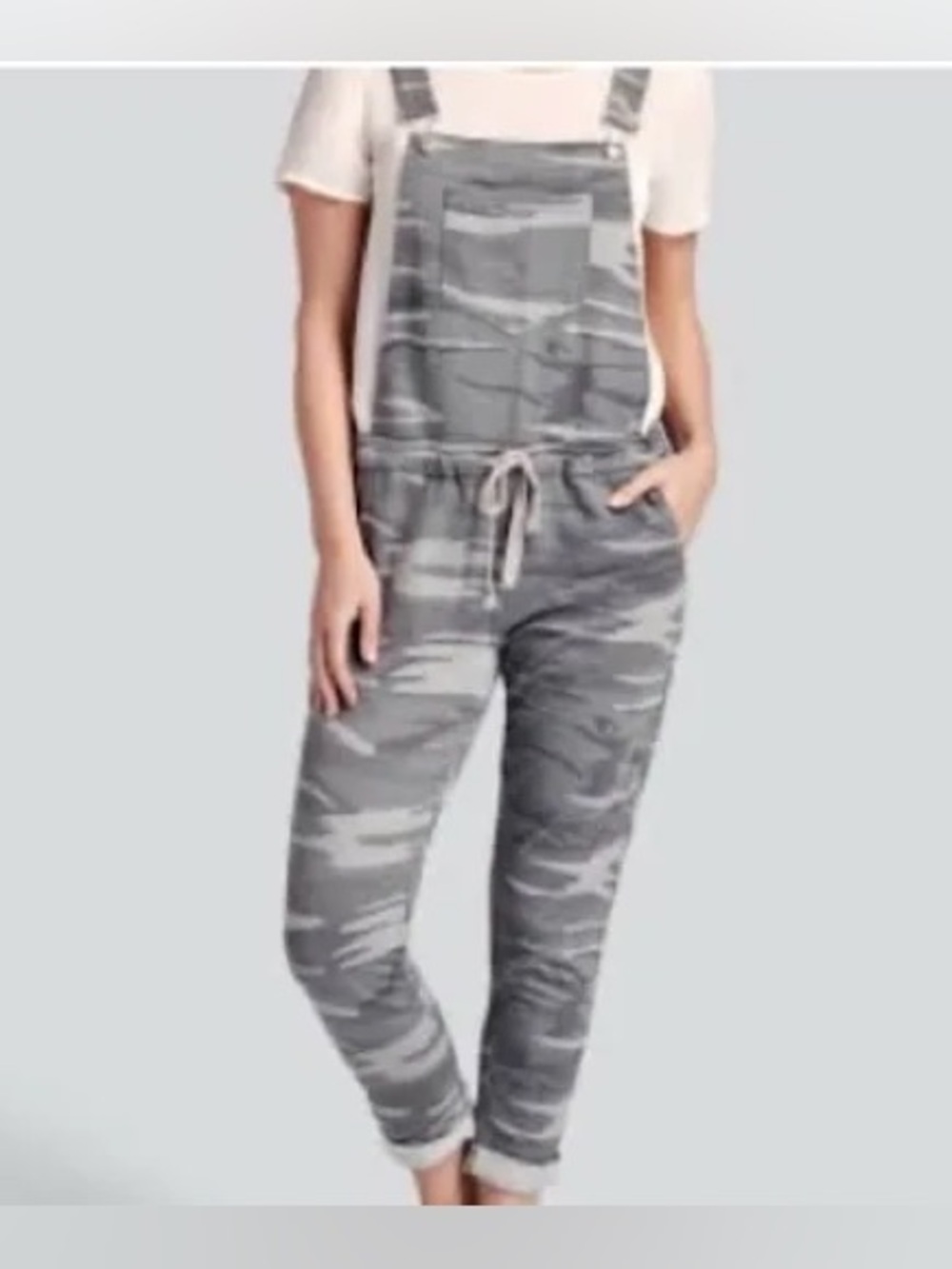 Z Supply Gray Taupe Camo Knit soft Overalls Jumpsuit size large